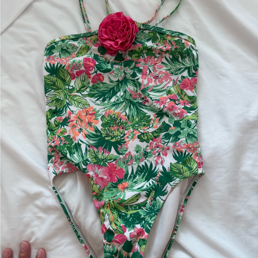 Janie and Jack Pink and Green One Piece Swim